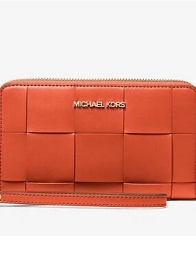 Michael Kors Bright Orange Zip Wallet with Gold Hardware